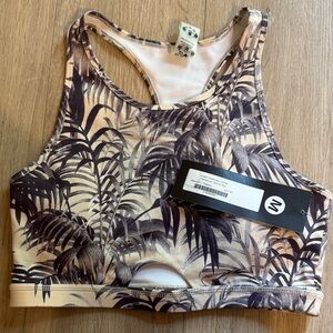 Women’s Palm-Print Sports Bra — Beige and Brown